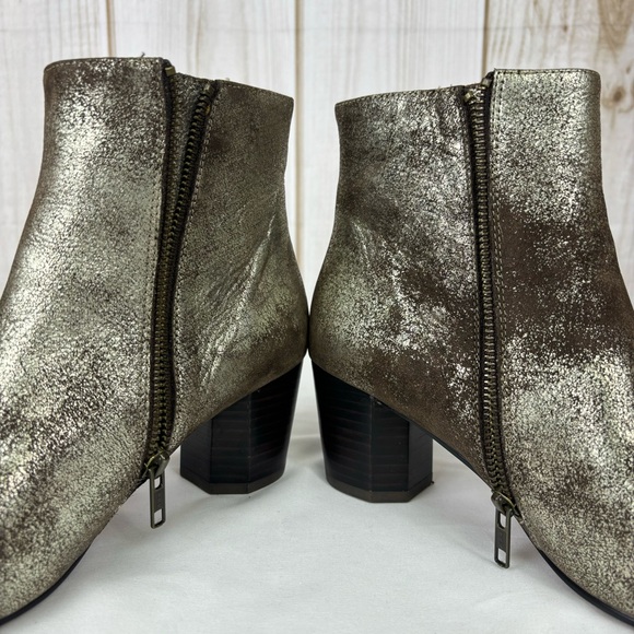 Kenneth Cole Ankle Boots Distressed Brown Silver Metallic Chunky Heel Size 8.5 - Picture 5 of 16